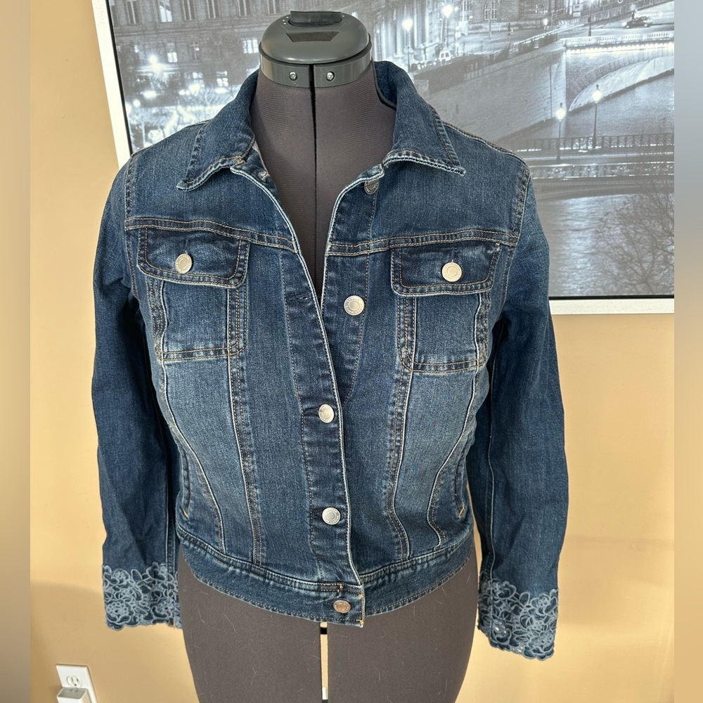 Lauren Ralph Lauren Jean jacket with baby blue embroidery on sleeves